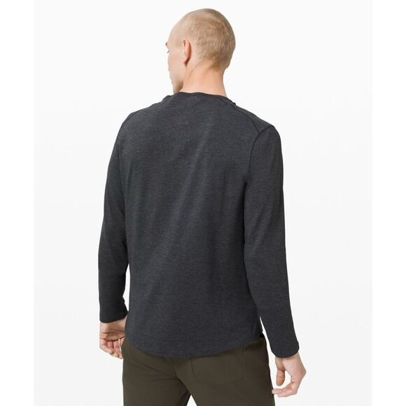 Lululemon Men’s 5 Year Basic Long Sleeve Henley In Heathered Black/Dark Gray Siz - Picture 1 of 10